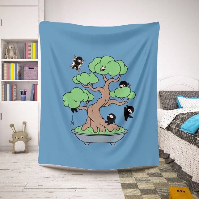 Tiny Ninjas in Bonsai Tree on Blue Sherpa Blanket (Creator Uploaded)