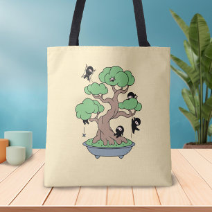Tiny Ninjas in Bonsai Tree on Yellow Tote Bag