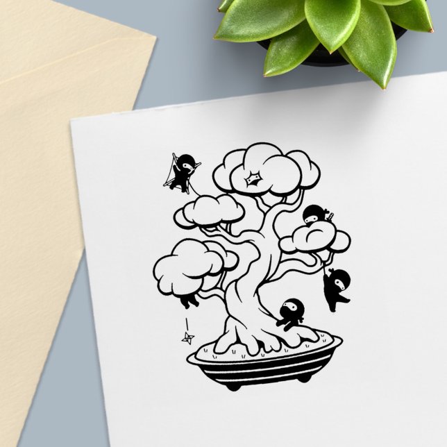 Tiny Ninjas in Bonsai Tree Self-inking Stamp (Creator Uploaded)