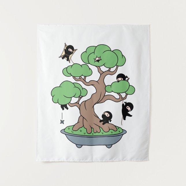Tiny Ninjas in Bonsai Tree Tapestry (Front)