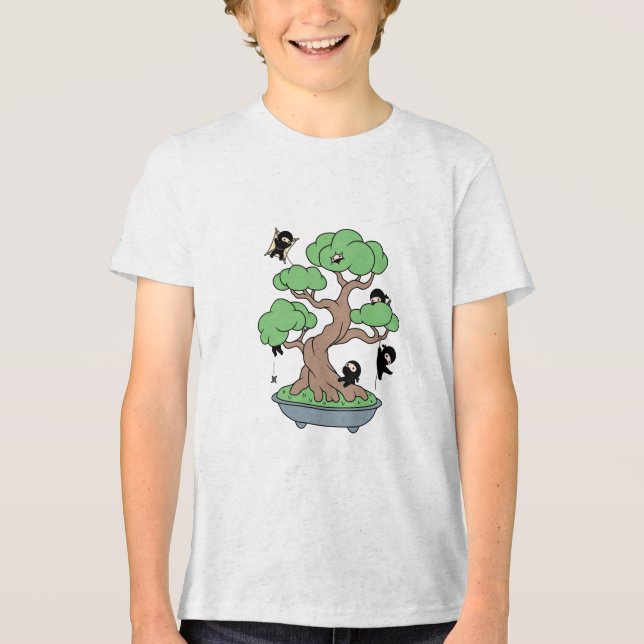 Tiny Ninjas in Bonsai Tree Tri-Blend Shirt (Front)