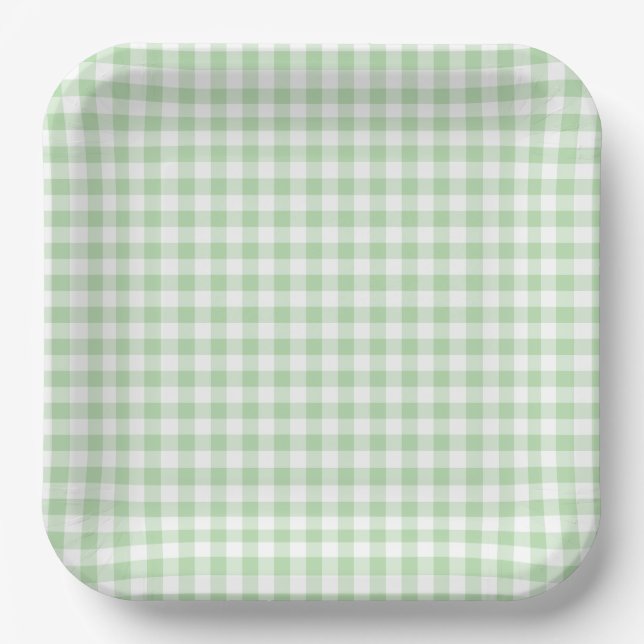 Tiny Pale Green and White Gingham Paper Plate (Front)