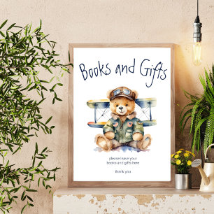 Tiny pilot cute teddy bear books gifts table sign