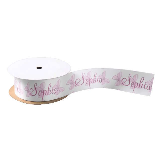 Tiny Pink Butterfly Personalised Satin 1.5 Satin Ribbon (Spool)
