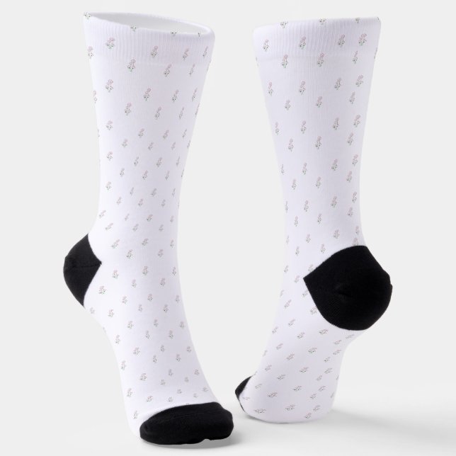 Tiny Pink Cosmos Bouquets Pattern Socks (Angled)