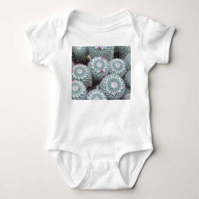 Tiny Pink Flowers Cactus Plants Baby Bodysuit (Front)