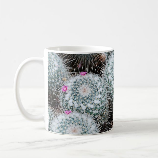 Tiny Pink Flowers Cactus Plants Coffee Mug (Left)