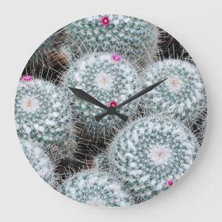 Tiny Pink Flowers Cactus Plants Large Clock