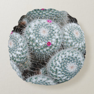 Tiny Pink Flowers Cactus Plants Round Cushion