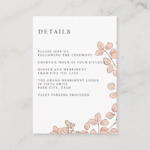 Tiny pink leaves WEDDING Hotel Accommodation Enclosure Card
