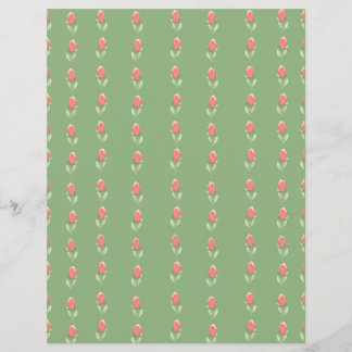 Tiny Pink Rosebuds on Green Paper Sheet