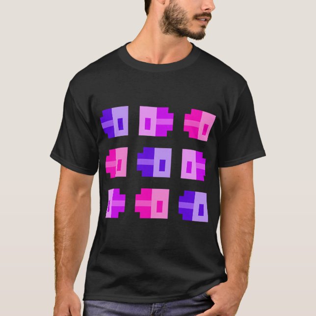 Tiny Pixel Fishies, Indigo Purple Pink T-Shirt (Front)