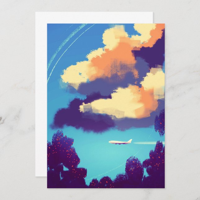 Tiny Plane in Orange Clouds  Invitation (Front/Back)