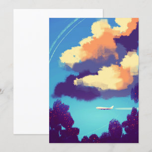 Tiny Plane in Orange Clouds  Invitation