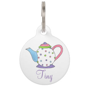 Tiny Polka Dot Teapot Tea Party Pot Pet Dog Tag