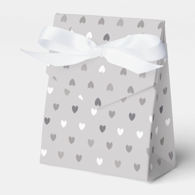 Tiny polka hearts in shades of gray favour box (Front Side)