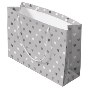 Tiny polka hearts in shades of gray large gift bag