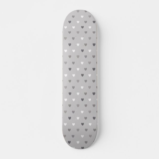 Tiny polka hearts in shades of gray skateboard (Front)