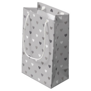 Tiny polka hearts in shades of gray small gift bag