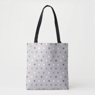 Tiny polka hearts in shades of gray tote bag