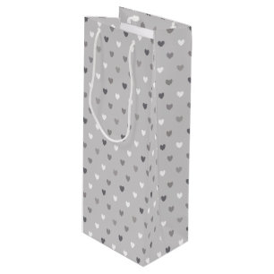 Tiny polka hearts in shades of gray wine gift bag