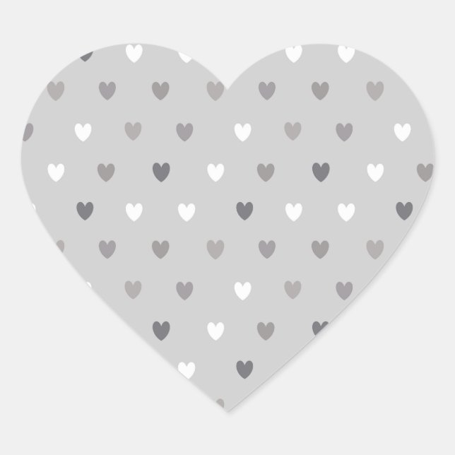 Tiny polka hearts in shades of grey heart sticker (Front)
