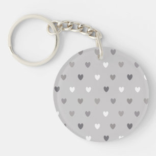 Tiny polka hearts in shades of grey key ring