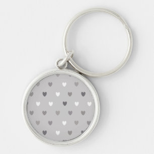 Tiny polka hearts in shades of grey key ring