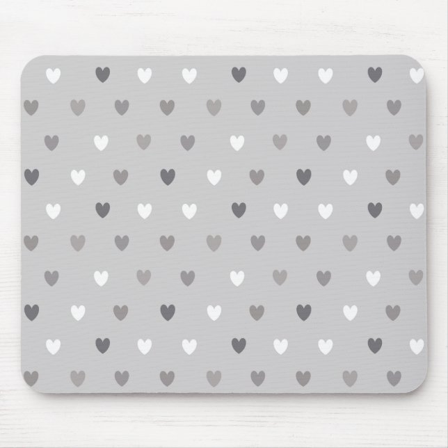 Tiny polka hearts in shades of grey mouse mat (Front)