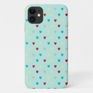 Tiny polka hearts on seafoam green iPhone 11 case