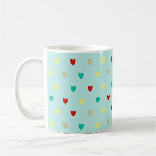 Tiny polka hearts on seafoam green coffee mug