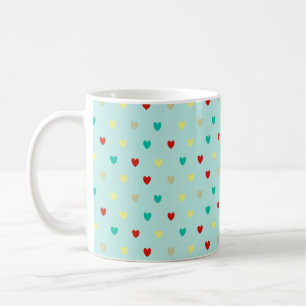 Tiny polka hearts on seafoam green coffee mug