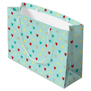 Tiny polka hearts on seafoam green large gift bag