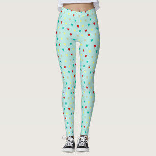 Tiny polka hearts on seafoam green leggings