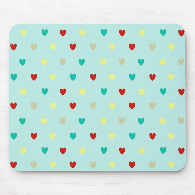 Tiny polka hearts on seafoam green mouse mat (Front)