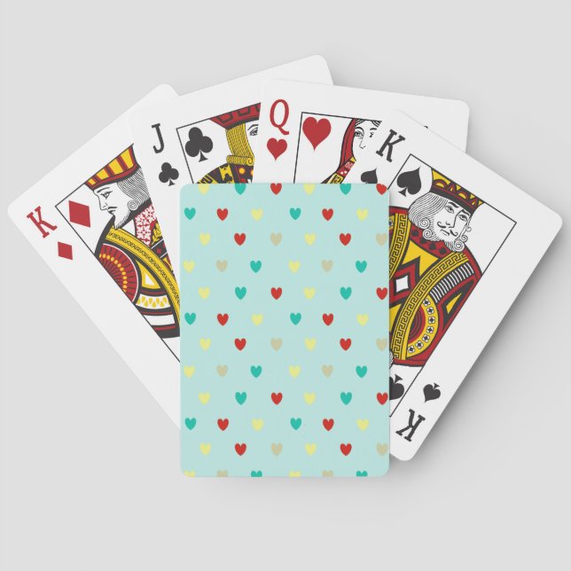 Tiny polka hearts on seafoam green playing cards (Back)