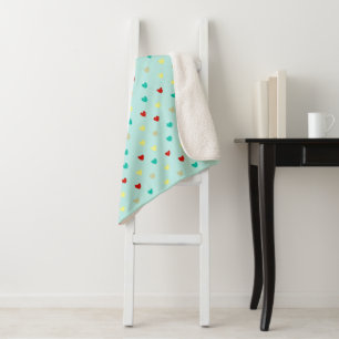 Tiny polka hearts on seafoam green sherpa blanket