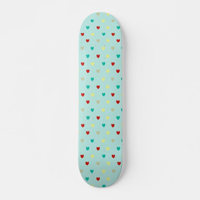 Tiny polka hearts on seafoam green skateboard (Front)
