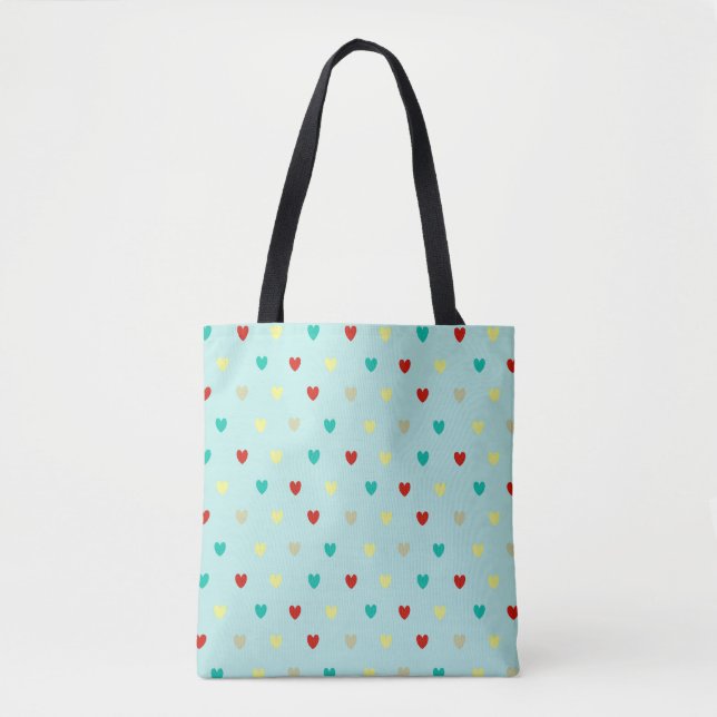 Tiny polka hearts on seafoam green tote bag (Front)