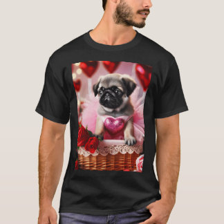 Tiny Pug's Valentine Dream in a Rosy Pink Wonderla T-Shirt