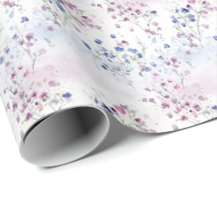 Tiny Purple & Blue Flowers on White Wrapping Paper