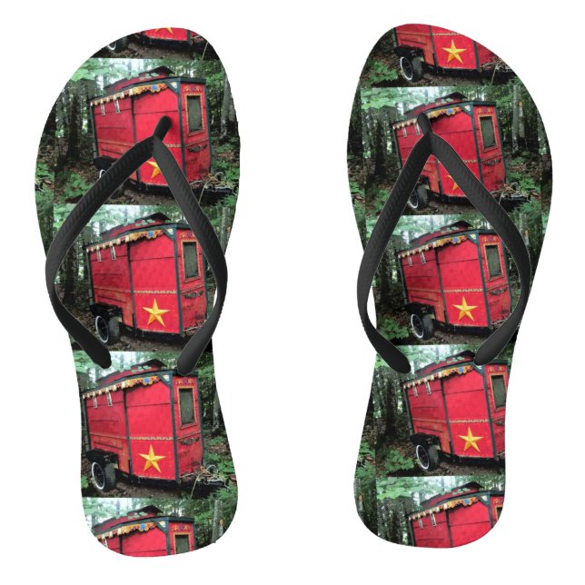 Tiny red gypsy caravan Thunder_Cove Flip Flops (Footbed)
