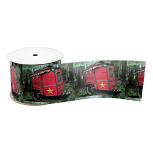 Tiny red gypsy caravan Thunder_Cove Satin Ribbon