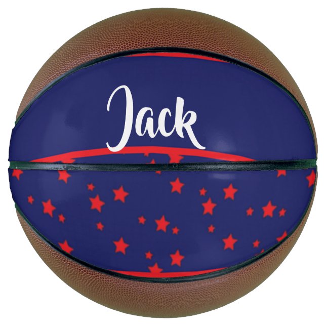Tiny red stars on blue basketball (Front)