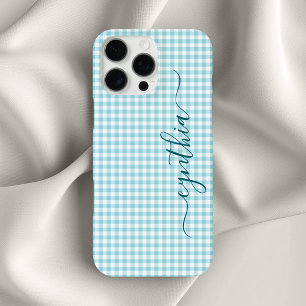 Tiny Robin Egg Blue Gingham Signature iPhone 16 Pro Max Case