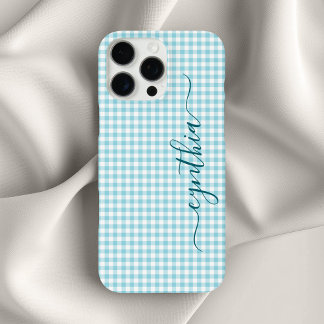 Tiny Robin Egg Blue Gingham Signature iPhone 16 Pro Max Case