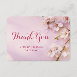 Tiny Round Pink Cherry Blossom Thank You Cards
