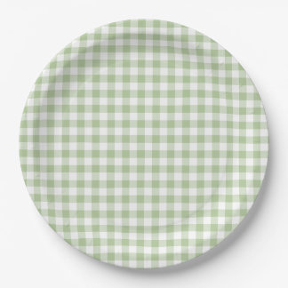 Tiny Sage and White Gingham Paper Plate