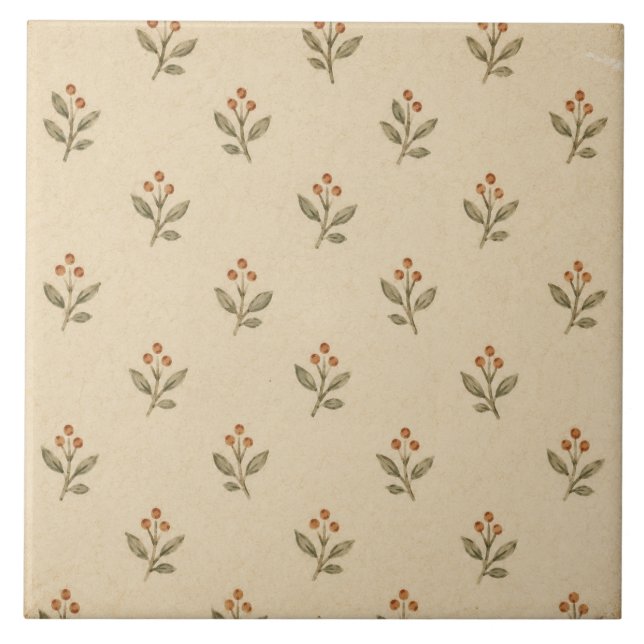 Tiny Sage Botanical Sprig Cottage Pattern Tile (Front)