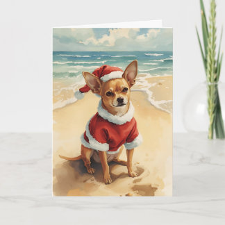 Tiny Santa, Big Cheer – Chihuahua Beach Christmas Card